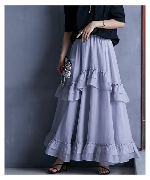 nissen（ニッセン）の「大きいサイズ シアーマキシスカート(ペチコート付) GEVS.（スカート・レディース・オフホワイト/グレー/黒・L/LL/3L/4L/5L/6L/8L/10L）」の19枚目の写真