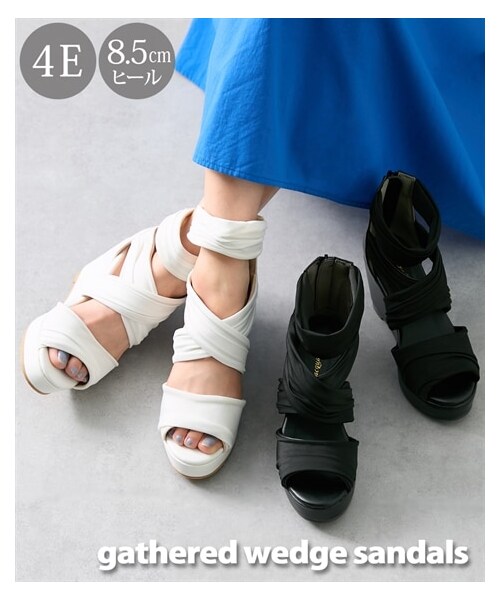 nissen（ニッセン）の「【ゆったり幅広】ギャザーウェッジサンダル（低反発中敷）（ワイズ４Ｅ）（サンダル・メンズ・黒/ホワイト・L=24.0~24.5cm/4E/M=23.0~23.5cm/4E/LL=25.0~25.5cm/4E/3L=26.0~26.5cm/4E）」の2枚目の写真