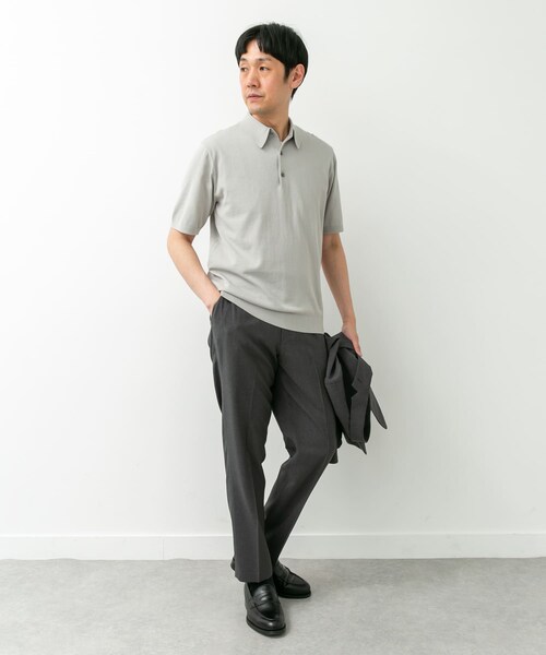 URBAN RESEARCH DOORS（アーバンリサーチドアーズ）の「LIFE STYLE TAILOR　ハイゲージ半袖ニットポロシャツ（シャツ/ブラウス・メンズ・IVORY/BLACK/NAVY BLUE/GRAY BROWN・M/L）」の9枚目の写真