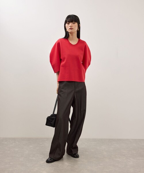 ADAM ET ROPE'(アダムエロペ)の「【サステナブル】ダブルフェイスニットトップス(ニット/セーター・レディース・ブラック/チャコール/レッド・F)」の8枚目の写真