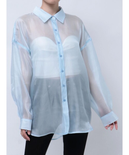GYDA（ジェイダ）の「オーバーシアーシャツ（シャツ/ブラウス・レディース・オフホワイト/ブラック/スカイブルー・F）」の3枚目の写真