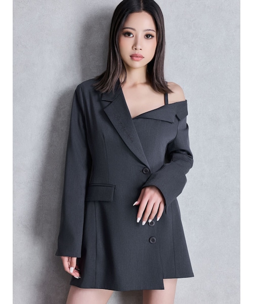 GYDA（ジェイダ）の「asymmetryジャケットワンピース（ワンピース・レディース・アイボリー/チャコールグレー・F）」の4枚目の写真