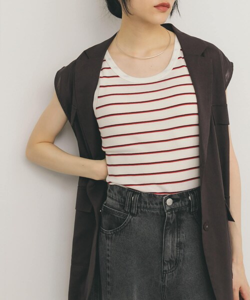 KBF（ケイビーエフ）の「Miller　Panel ribbed tank top（タンクトップ・レディース・WHT×GN/WHT×NR/BLU×W2/BRN×NV・FREE）」の16枚目の写真