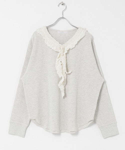 KBF（ケイビーエフ）の「レースフリルワッフルプルオーバー（Tシャツ/カットソー・レディース・CHARCOAL/OATMEAL・One）」の6枚目の写真