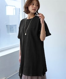 綿１００％ドライタッチワッフル５分袖コクーンチュニック（UVカット・吸汗速乾）＜大きいサイズ有＞