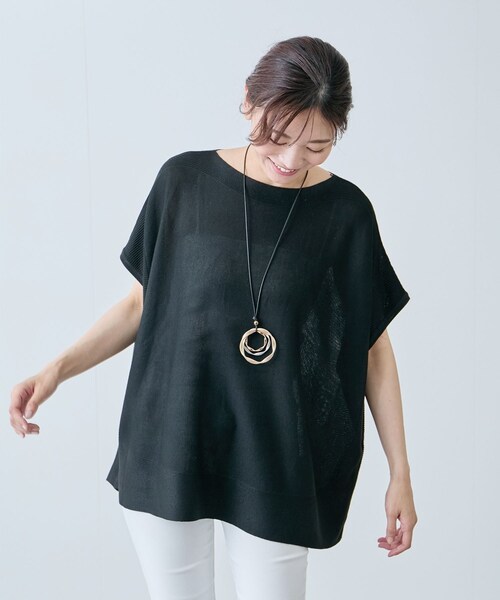 Jayro(ジャイロ)の「ボートネックフレンチスリーブプルオーバー(ニット/セーター・レディース・ブラック/グレー/ホワイト/ベージュ/グリーン/サックス/ピンク・F)」の4枚目の写真