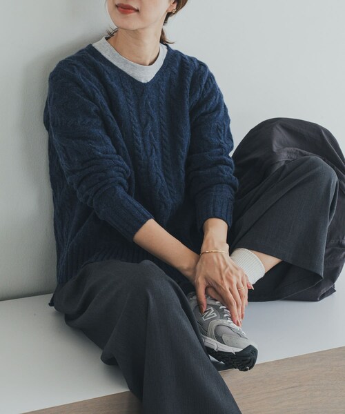 URBAN RESEARCH DOORS（アーバンリサーチドアーズ）の「ハミルトンウールアラン柄プルオ-バー（ニット/セーター・レディース・L/BEG/PURPLE/NAVY・M）」の4枚目の写真
