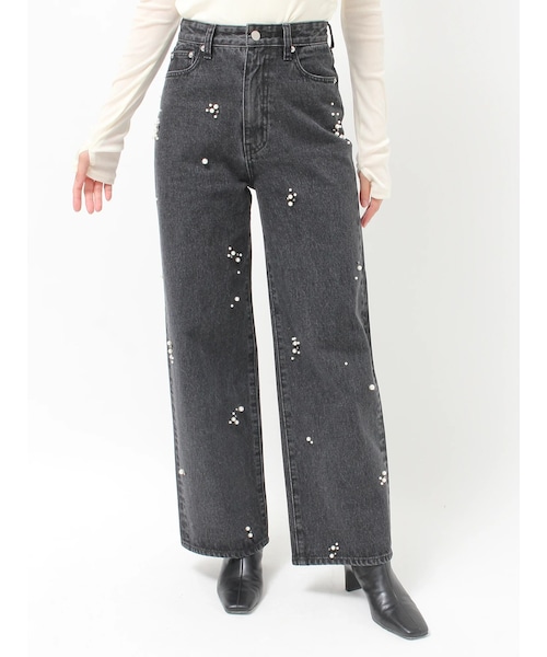 LAGUNAMOON（ラグナムーン）の「ビジューデニムパンツ（デニムパンツ・レディース・ブラック/アイスブルー・S/M）」の2枚目の写真