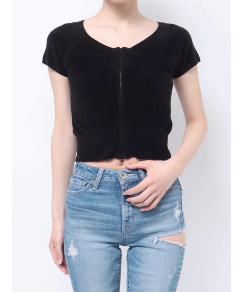 GYDA（ジェイダ）の「Square gydaキャミアンサンブル（ニット/セーター・レディース・オフホワイト/ブラック/ライム/シルバー・F）」の7枚目の写真