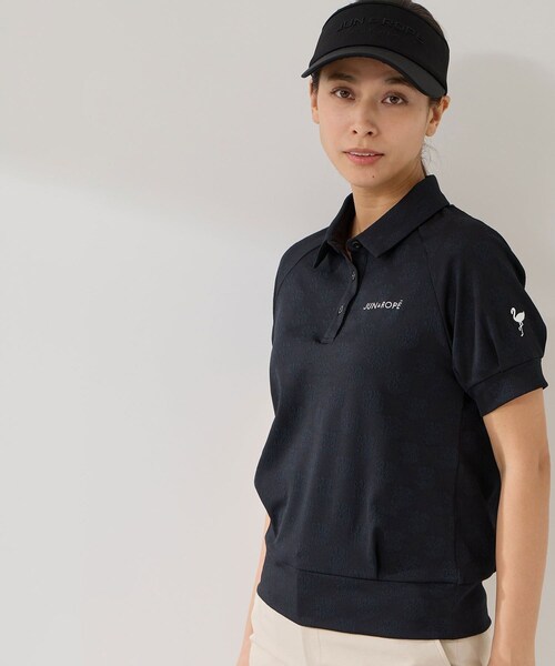 ROPE'（ロペ）の「ジャガードタックスリーブ半袖ポロ/UV・吸水（ポロシャツ・レディース・ブラック/ホワイト/ターコイズ/イエロー・L/M/S）」の6枚目の写真