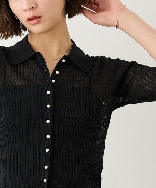 ROPE'（ロペ）の「シルクリネンポロ襟ニットカーディガン/イージーケア（カーディガン/ボレロ・レディース・ブラック/ネイビー/クリーム・F）」の18枚目の写真