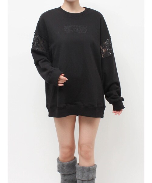 EVRIS（エヴリス）の「レースEmbroideryスウェットトップス（スウェット・レディース・グレー/チャコールグレー/ブラック・F）」の2枚目の写真