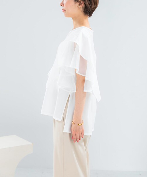 URBAN RESEARCH ROSSO（アーバンリサーチロッソ）の「ELENDEEK　MESH LAYERED SLEEVE BLOUSE（シャツ/ブラウス・レディース・O.WHT/BLK・Free）」の9枚目の写真