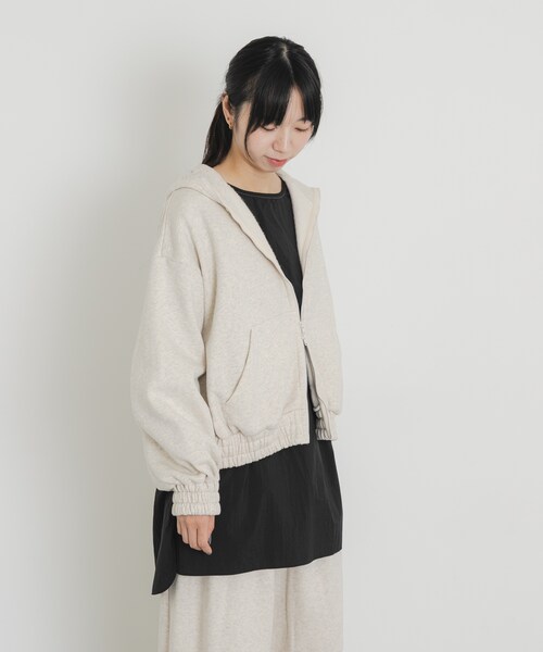 EKAL（エカル）の「ボタニルプライム裏起毛ZIPパーカー（パーカー・レディース・シロ杢/ブラック・one）」の8枚目の写真