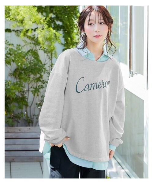 nissen（ニッセン）の「綿１００%オーバーサイズ大人のロゴプリントスウェット＜大きいサイズ有＞（スウェット・レディース・ベージュ:アメカジロゴ/アイス杢:ななめ筆記ロゴ/黒:ビンテージロゴ・S~M/L~LL/3L~4L）」の7枚目の写真