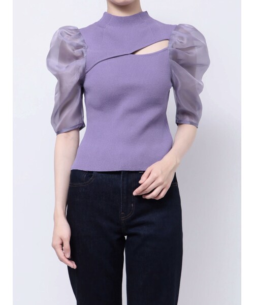 MERCURYDUO(マーキュリーデュオ)の「2WAY異素材パフスリーブカットアウトニット(ニット/セーター・レディース・パープル・F)」の8枚目の写真