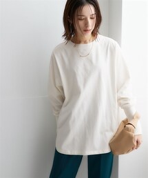 nissen | 綿１００％バスクオーバーサイズ袖リブトップス（UVカット）(Tシャツ/カットソー)