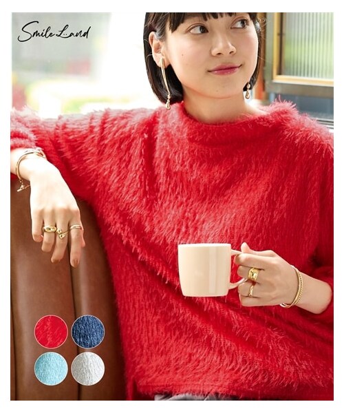 nissen（ニッセン）の「大きいサイズ ヘアリーニットソーボトルネックプルオーバー（ニット/セーター・レディース・スカーレット/ネイビー/ライトグレー/アクアグリーン・L~LL相当/3L~4L相当/5L~6L相当/8L相当/10L相当）」の6枚目の写真