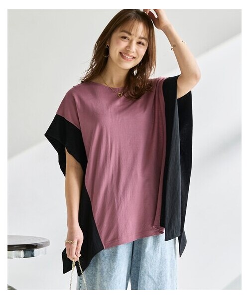 nissen（ニッセン）の「＜大きいサイズ＞美ラクRUタッチ配色プルオーバー（接触冷感・抗菌防臭・UVカット・遮熱）（Tシャツ/カットソー・レディース・黒×グレージュ/カーキグリーン×黒/プラムブラウン×黒・L~LL/3L~4L/5L~6L/8L/10L）」の8枚目の写真