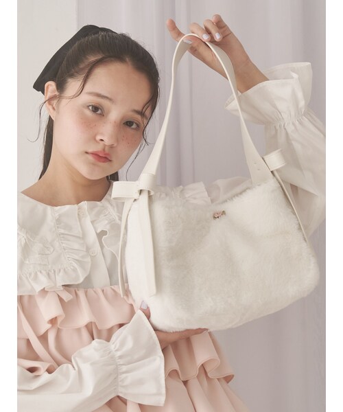 merry jenny（メリージェニー）の「Dream Garden-tulip ribbon lace tote（ハンドバッグ・レディース・アイボリー/ミントグリーン・F）」の6枚目の写真
