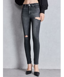 GYDA | ミドルウエストSIDE RIPPEDスキニーデニムパンツ(デニムパンツ)