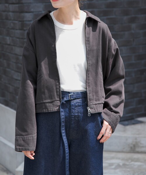 URBAN RESEARCH DOORS（アーバンリサーチドアーズ）の「FORK&SPOON　ガーメントダイツイルジップブルゾン（ブルゾン・レディース・IVORY/CHARCOAL・1）」の2枚目の写真