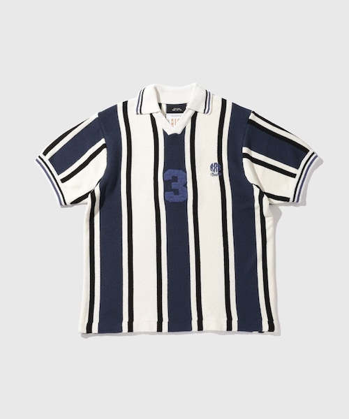 ADAM ET ROPE'（アダムエロペ）の「【RICE NINE TEN/ライス ナイン テン】KNITTED SOCCER SHIRT（ポロシャツ・メンズ・ホワイト系/ネイビー・1/2）」の5枚目の写真