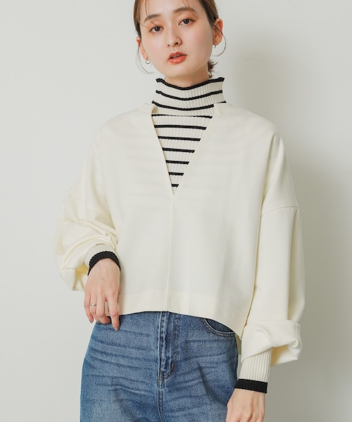 SENSE OF PLACE by URBAN RESEARCH(センスオブプレイスバイアーバンリサーチ)の「Vネッククロップドトップ(Tシャツ/カットソー・レディース・IVORY/PURPLE/BLACK・one)」の1枚目の写真