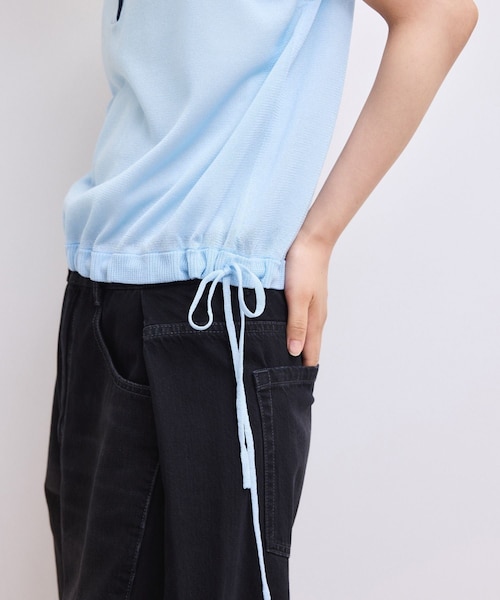 ADAM ET ROPE'(アダムエロペ)の「【WEB限定】ダブルカラーポロニットプルオーバー(ポロシャツ・レディース・ブラック/キナリ系/サックス・F)」の13枚目の写真