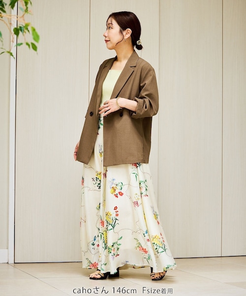 ROPE' PICNIC(ロペピクニック)の「【cahoさんコラボ】低身長・小柄さんサイズ エアリーリネンライク ダブルジャケット(テーラードジャケット・レディース・ブラック/ダークブラウン/キャメル/ベージュ/ネイビー・F)」の12枚目の写真