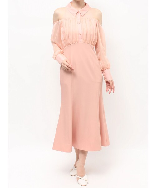 RESEXXY（リゼクシー）の「シアースリーブシャツマーメイドワンピース（シャツワンピース・レディース・アイボリー/ブラック/オレンジ・F）」の5枚目の写真