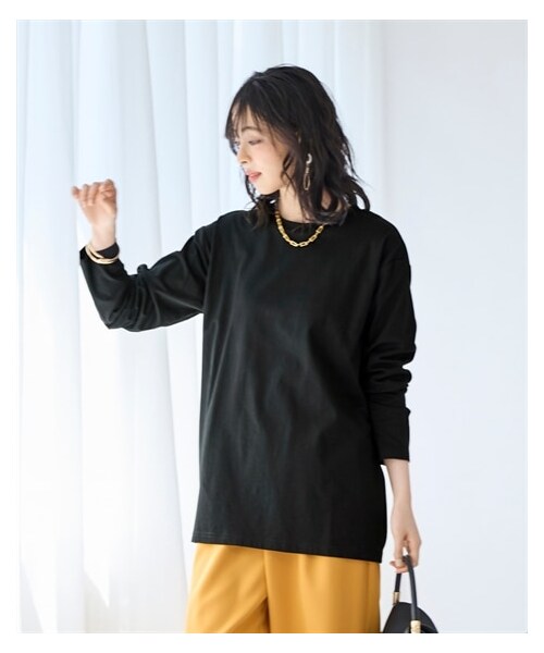 nissen（ニッセン）の「大きいサイズ 綿100％汗染みしにくい長袖クルーネックプルオーバー（Tシャツ/カットソー・レディース・ダークモカ/グレイッシュパープル/オフホワイト/ベイクドオレンジ/黒・L/LL/3L/4L/5L/6L/8L/10L）」の16枚目の写真