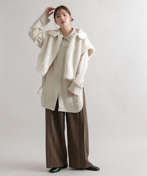 KBF（ケイビーエフ）の「マルチWAYボアジャケット（テーラードジャケット・レディース・BEIGE/IVORY/BLACK・one）」の18枚目の写真