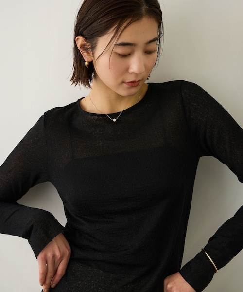 ROPE'（ロペ）の「コットンシアーロングスリーブカットソー/イージーケア（Tシャツ/カットソー・レディース・ブラック/ホワイト/ブラウン・F）」の6枚目の写真