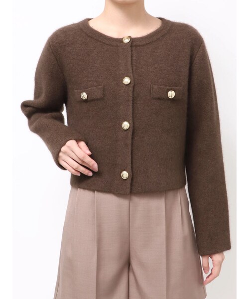 LAGUNAMOON（ラグナムーン）の「CHNラクーンニットジャケット（ノーカラージャケット・レディース・ピンク/ネイビー/ベージュ/アイボリー/ブラウン・F）」の11枚目の写真