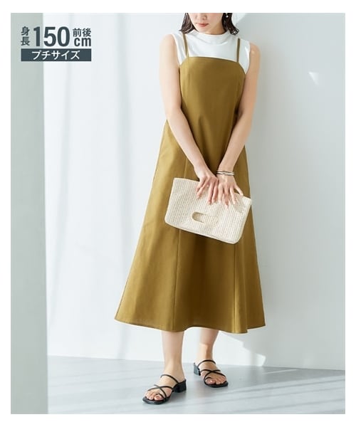 nissen（ニッセン）の「小さいサイズ　麻混キャミソールワンピース　低身長さん・小柄女性（ワンピース・レディース・黒/カーキ・P1(PSS・PS)/P2(PM・PL)）」の2枚目の写真