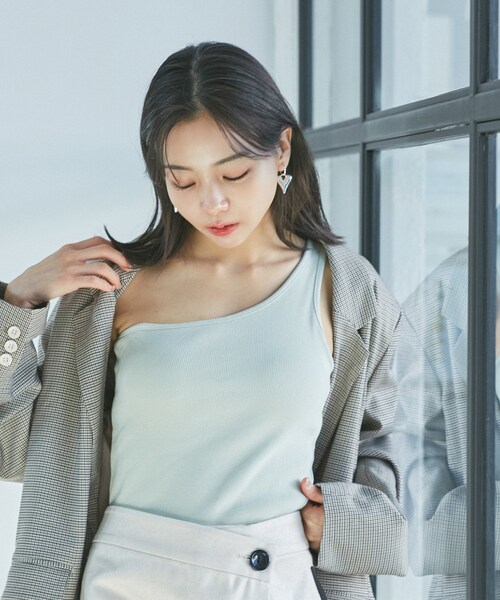 VIS（ビス）の「ワンショルダーテレコタンクトップ（タンクトップ・レディース・ライトグリーン/キナリ/ブラック・F）」の5枚目の写真