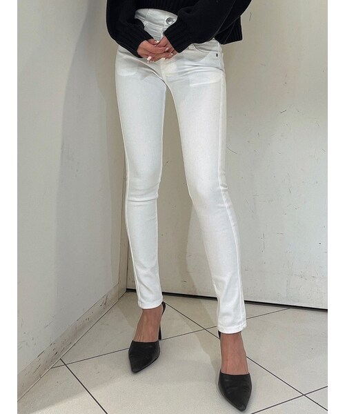 ハイウエストウエストクロススキニーデニムパンツ