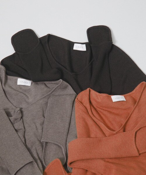 LAATO（ラート）の「square knit pullover（ニット/セーター・レディース・ネズミ/チョコレート/フラミンゴ・Free）」の6枚目の写真