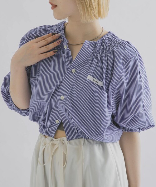 THE GOODLAND MARKET（ザグッドランドマーケット）の「77circa　make shirring neck shirt（シャツ/ブラウス・レディース・stripe 1/stripe 2/stripe 3/stripe 4/stripe 5/stripe 6/stripe 7/stripe 8・One）」の9枚目の写真