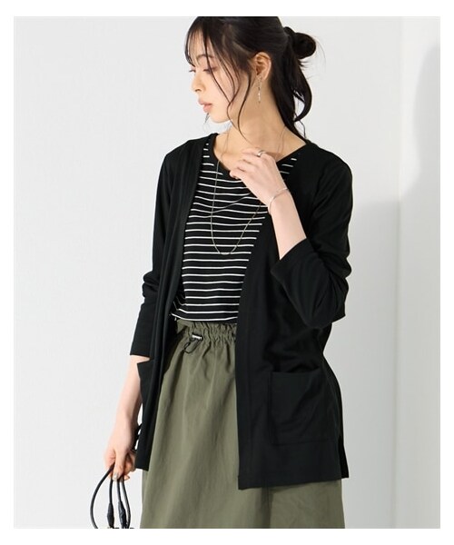 nissen（ニッセン）の「カットソーレギュラー丈カーディガン＜大きいサイズ有＞（カーディガン/ボレロ・レディース・モカブラウン/スモーキーパープル/ボルドー/グレー/黒/オフホワイト/カーキ/ネイビー/フェードブルー・3L/L/LL/4L/5L/6L/8L/10L/S/M）」の2枚目の写真