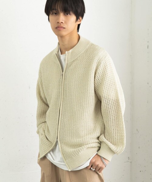 SENSE OF PLACE by URBAN RESEARCH（センスオブプレイスバイアーバンリサーチ）の「『ユニセックス』『洗濯可』シアーメッシュドライバーズカーディガン（カーディガン/ボレロ・メンズ・BLACK/IVORY/MINT・M/L）」の20枚目の写真