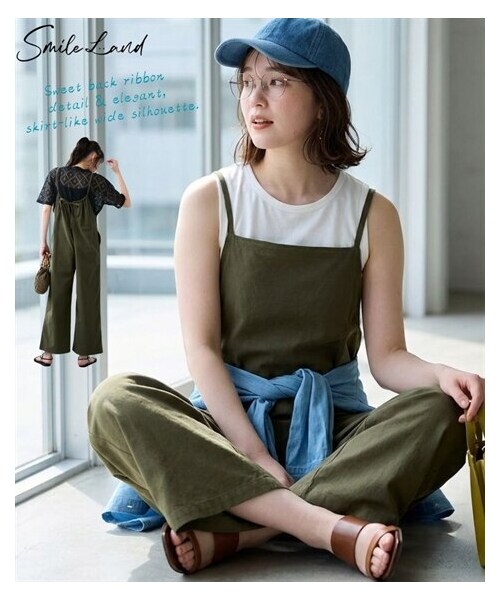 nissen（ニッセン）の「＜大きいサイズ＞サロペットパンツ（オールインワン・サロペット・レディース・カーキ/黒・L/LL/3L/4L/5L/6L/8L/10L）」の2枚目の写真