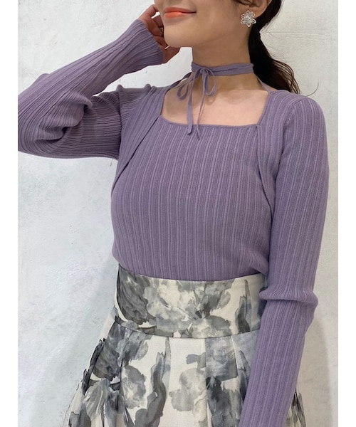 MERCURYDUO（マーキュリーデュオ）の「チョーカーリボンリブニット（ニット/セーター・レディース・オフホワイト/ミントグリーン/チャコールグレー/パープル/ラベンダー・F）」の13枚目の写真