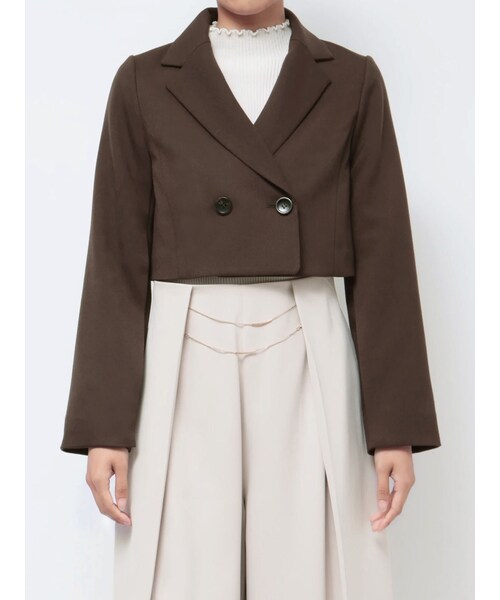 MERCURYDUO（マーキュリーデュオ）の「クロップドダブルジャケット（テーラードジャケット・レディース・ベージュ/ダークブラウン・S/M）」の3枚目の写真