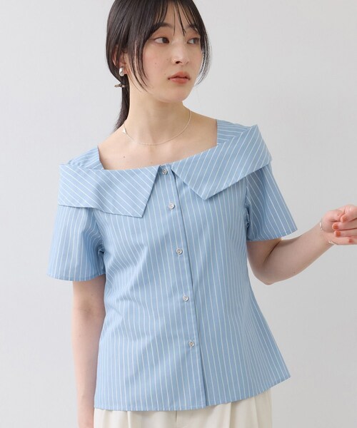 VIS（ビス）の「【夏トク価格】オフショルライクハーフスリーブブラウス/イージーケア（シャツ/ブラウス・レディース・ホワイト系/ダークブラウン系/ブルー系・F）」の14枚目の写真