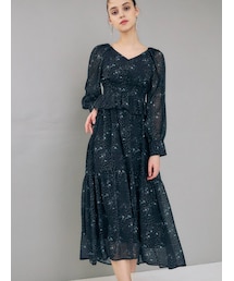 MERCURYDUO | ドットフラワーペプラムロングワンピース(ワンピース)