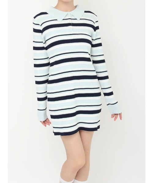 CALNAMUR（カルナムール）の「マルチボーダーポロニットワンピース（ワンピース・レディース・ピンク/ブルー/ブラウン・F）」の8枚目の写真