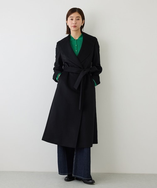ROPE'（ロペ）の「プレミアムカシミヤショールカラーコート/逸品・26AW（ステンカラーコート・レディース・ブラック/グレー/ダークブラウン/キャメル・34/36/38）」の4枚目の写真