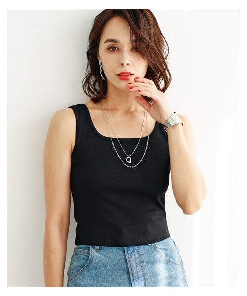 nissen（ニッセン）の「スクエアネックタンクトップ【ERES BELLA】（キャミソール・レディース・オフホワイト/黒/モカ・M/L/LL/3L）」の15枚目の写真